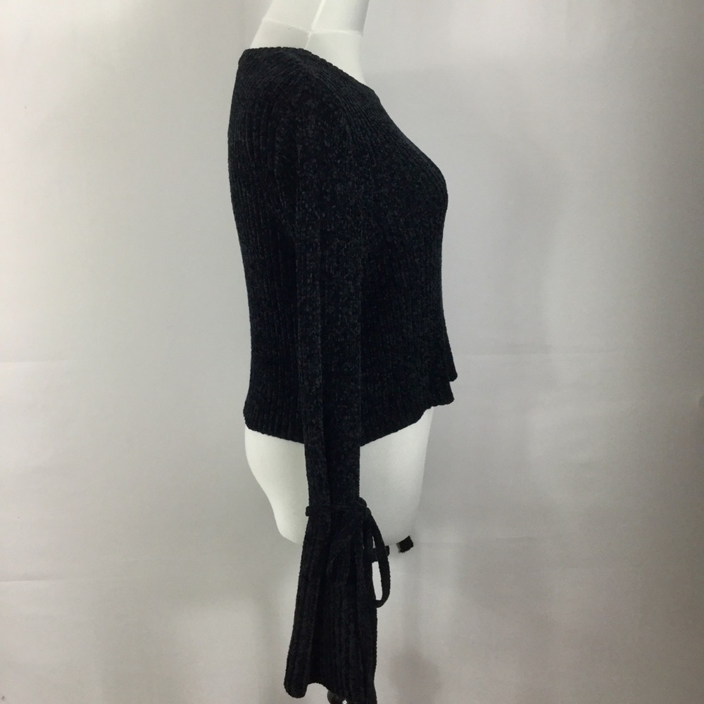 Lovers + Friends Parkwood Sweater Cropped Chenille Tie Bell Sleeve Black Size S - Picture 13 of 16